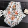Bufanda Cuadrada Grande de Lujo Ligero con Contraseña Seda de Imitación Bufanda Chal Versátil con Patrón de Espiga Bufanda con Estampado Floral Retro Pañuelo para la Cabeza de Mujer