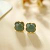 S925 prata esterlina incrustada de jade de água azul requintado e elegante trevo de quatro folhas retro personalidade tendência tendência nacional uma geração de mulheres