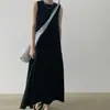 2026 Nuevo Vestido Casual Largo sin Mangas de Algodón y Lino Estilo Coreano Cuello Redondo Holgado Color Sólido Estilo Relajado