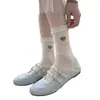 Calcetines de oso rosa para mujer, calcetines largos finos huecos para primavera y verano, absorbentes de sudor y transpirables, calcetines juveniles de media pantorrilla