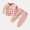 Conjunto Quente de Duas Peças para Bebê de Roupas de Outono e Calça Longa 100% Algodão Conjunto Íntimo Infantil Roupas Acolchoadas com Cadarço para Recém-Nascido