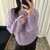Blusa de Tricô Manga Longa Ombro Único Feminina 2026 Outono/Inverno Nova Estilo Preguiçoso Solto Suave Fina Blusa Suéter de Manga Longa