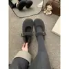 Zapatos Mary Jane grises peludos para mujer, nuevos zapatos de lana de estilo coreano para invierno, zapatos de algodón cálido de felpa de suela plana para mujer
