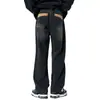 Jeans Retro Americanos para Hombre Otoño Pantalones con Cinturón Estilo High Street Rectos Holgados Tendencia Nacional de Pierna Ancha