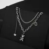 Collar de Oso Manzana Apilado de Doble Capa de Acero de Titanio Cadena para Clavícula con Sentido de Diseño de Nicho Femenino Estilo Hip Hop Punk Accesorios de Moda