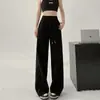 Calça de Moletom Casual de Cintura Alta com Caimento Amplo, Design Estilo Americano, Calça Esportiva Banana Slim-Fit para Mulheres, Nova Coleção Primavera e Outono