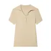 Top de Malha Gola Polo para Mulheres, Comércio Exterior Transfronteiriço, Slim Fit, Ombro Normal, Manga Curta, Camiseta Texturizada de Verão
