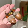 Nuevos Pendientes de Frutas y Plantas Hechos a Mano Estilo Chino Retro Piña de Bosque Fruta Seca Literaria Ganchos para Orejas Pendientes Creativos de Nicho para Mujeres