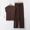 Pijama de Modal Feminino Verão Fino Sensação Fresca Roupa de Casa Conjunto de Duas Peças Sem Mangas Calça Casual para conjunto plus size