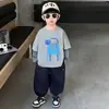 Conjunto de primavera y otoño para niño: Conjunto de dos piezas de sudadera con temática de gatos, estilo coreano, moderno y deportivo, perfecto para niños