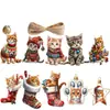 Transfronterizo Nuevo 20 Piezas Navidad Lindo Gatito Naranja Traje Corazón Cálido Decoraciones para el Hogar Fiesta Colgante de Madera