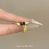 Anillo de Dedo Índice con Colgante de Tigre Ojo Piedra Perlas Estilo Chino Nuevo, Estilo Retro, Diseño Único, Amuleto de Buena Suerte