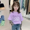 G2069# Camiseta de Manga Larga para Bebé Niña Primavera y Otoño Algodón Niña Falso Dos Piezas Top Infantil Primavera Camiseta Cuello Redondo