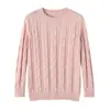Suéter de punto 100% algodón puro para mujer, cuello redondo, patrón trenzado, cálido y versátil para otoño e invierno, top holgado de manga larga