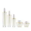 Botella Acrílica Blanca Perla con Tapa Redonda y Superficie de Diamante, Botella de Esencia de Emulsión de Agua, Botella de Crema para Ojos, Material de Empaque para Set de Botellas de Cosméticos