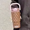 Taza aislada con asa de gato de dibujos animados con estampado de leopardo, acero inoxidable 316, diseño elegante y lindo para niñas, mini taza de hielo, botella de agua de gran capacidad
