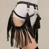 YSF Nuevo Vestido Sexy de Rendimiento con Múltiples Correas de Cuero Negro Decorado con Borlas para Amazon Transfronterizo