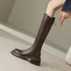 Botas Longas de Salto Grosso Cano Alto Emagrecedoras Acima do Joelho Femininas 2026 Nova Primavera/Outono Com Pelúcia Zíper Traseiro Retro Botas Longas de Equitação
