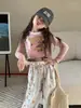 Camiseta de Manga Larga con Osito Lindo Estilo Coreano de Primavera para Niñas Princess Yuyu, Top Corto Ajustado con Volantes y Mangas Raglán para Niños