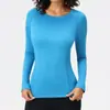 Nueva Ropa de Yoga para Mujer Manga Larga Cuello Redondo Secado Rápido Camiseta Deportiva Alta Elasticidad Ajustada Running Entrenamiento Fitness Top de Manga Larga