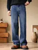 Ropa Popular para Hombre / Jeans de Trabajo Vintage para Hombre, Pantalones Rectos de Retazos de Ajuste Holgado de Peso Pesado, Pantalones Largos de Marca Moderna, Corte Recto Adelgazante