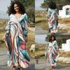 Nuevo Vestido Largo Holgado de Rayón Estampado Estilo Europeo y Americano para Vacaciones Tallas Grandes Cubrebikini para Mujer