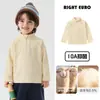 Camiseta base de inverno com forro de fleece para meninos da Europa Ocidental, espessada para bebês e crianças maiores, vestuário infantil, roupas de inverno