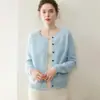 Estilo Nuevo Otoño e Invierno 100% Cachemir para Mujer Cardigan de Punto Grueso de Canalé Cuello Redondo Manga Larga Color Sólido Abrigo Suave