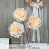 Ramo Falso de Peonía con Borde Tostado Simulada de 3 Cabezas, Flor de Seda Artificial, Arreglo Floral de Plástico, Arreglo de Boda, Decoración de Sala de Estar