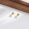 Pendientes de Plata de Ley S925 con Diamante de Trébol de Cuatro Hojas y Cierre de Rosca, Sin Perforación, Estilo Japonés y Coreano, Chapados en Oro K, Lujo Accesible, Estilo Ins para Mujer