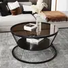 Mesa de centro moderna minimalista com tampo de vidro temperado, adequada para salas de estar pequenas, mesa lateral mini estilo creme