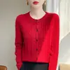 Atacado Transfronteiriço Primavera e Outono Gola Redonda Feminino Manga Longa Tricô em Ponto Trançado Cardigan Top, Peça de Roupa Externa Versátil Estilosa, Suéter Camada de Base