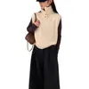 Suéter sin mangas de cuello alto en capas estilo francés para mujer, Nuevo estilo Otoño e Invierno, Chaleco de punto estilo perezoso