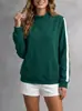 Sudadera de punto acanalado de cuello alto para mujer, estilo casual deportivo holgado con rayas en las mangas, nueva colección Otoño/Invierno 2026, europea y americana transfronteriza