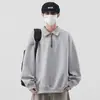 Moletom americano de rua resistente com meio zíper para homens, estilo outono e inverno, casual moderno, estiloso e versátil, camisa polo de caimento solto com gola reversa