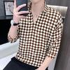 Camisa de verano con mangas de siete puntos para hombre, moderna, informal, ajustada, a cuadros, con rayas verticales, de seda helada