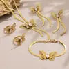 Conjunto Miduo Super Brilhante 5A Zircônia Borboleta Camada Dupla Colar Pulseira Anel Brinco Aço Inoxidável Banhado a Ouro Real 18K