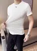 Camiseta de Manga Corta Elástica Ajustada Estilo Nuevo Transfronteriza para Hombre, Versión Coreana de Verano, Top Sencillo de Media Manga Texturizado, Camiseta Casual de Marca de Moda