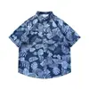 Camisa azul ligera de verano con cuello cubano para vacaciones en la playa para hombres y mujeres, corte holgado moderno, talla grande, camisa hawaiana de manga corta