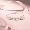 Pulseira flor de glicínia em prata de lei S999 pulseira flor de zircônia redonda doce vento frio joias de luxo leve atacado mulheres