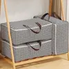 Bolsa de armazenamento de roupas com padrão pied-de-poule, bolsa organizadora de edredons e roupas de grande capacidade, bolsa de bagagem portátil para estudantes e mudanças