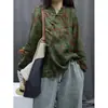 2025 Nuevo Estilo Otoño Chaqueta Casual Corta Estampada Manga Murciélago Holgada Cuello en V Botón de Disco Top para Mujer