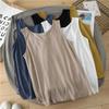 Camisola de Algodão e Linho Feminina Verão Estilo Coreano Peça Básica Interna e Externa Decote V Solta Efeito Emagrecedor Cor Lisa Sem Mangas Camiseta Top