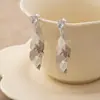 Aretes Personalizados para Mujer, Aretes de Nicho, Aretes de Celebridades de Internet, Modernos Aretes de Hoja con Borla de Zirconia de Hebilla Frontal y Trasera