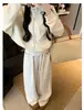 Conjunto casual de otoño holgado con cordón y manga larga para mujer, sudadera y pantalones casuales relajados de cintura alta que adelgazan, conjunto de dos piezas