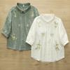 Verão 2025 Estilo Japonês Fresco Estilo Floresta Bordado Floral Tridimensional Camisa Manga Média Camisa Bordada Fio de Algodão Camada Dupla