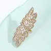 Anillo Calado Estilo Hoja Incrustado con Diamantes Exagerados, Venta Caliente Transfronteriza Europea y Americana, Joyería de Mano Elegante, de Moda y Personalizada