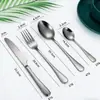 Acero Inoxidable 1010 Transfronterizo Cubiertos Oro Titanio Negro Titanio Juego de 4 Piezas Cuchillo para Filete Engrosado Cuchara de Mesa Tenedor de Mesa Juego de Cuchara de Postre