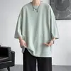 Camiseta Blanca Pura de Seda de Hielo para Hombre de Manga Corta de Verano Delgada Holgada Fresca y con Caída Manga Media Nuevo Estilo 2026