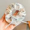 Scrunchie lenço quadrado estilo pastoral francês para meninas e crianças, elástico de cabelo doce com laço para coques, acessório de cabelo